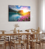 Paul Sinus Wandbild 120x80cm Alpen Alpensee Sonnenschein See Wiese Blumen Berge