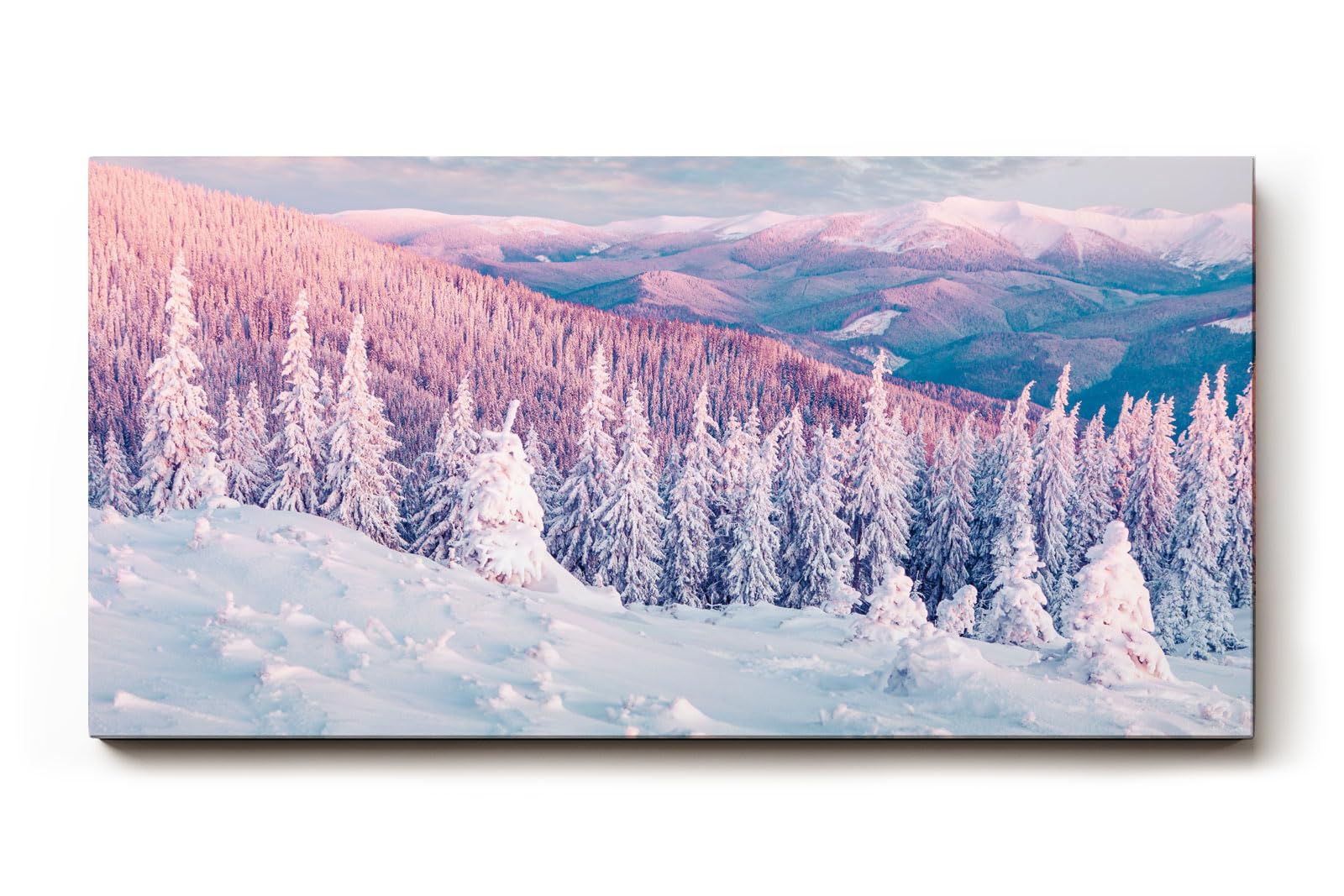 Sinus Art Wandbild 120x80cm Pastellfarbene Winterlandschaft mit verschneiten Bäumen und stiller Weite