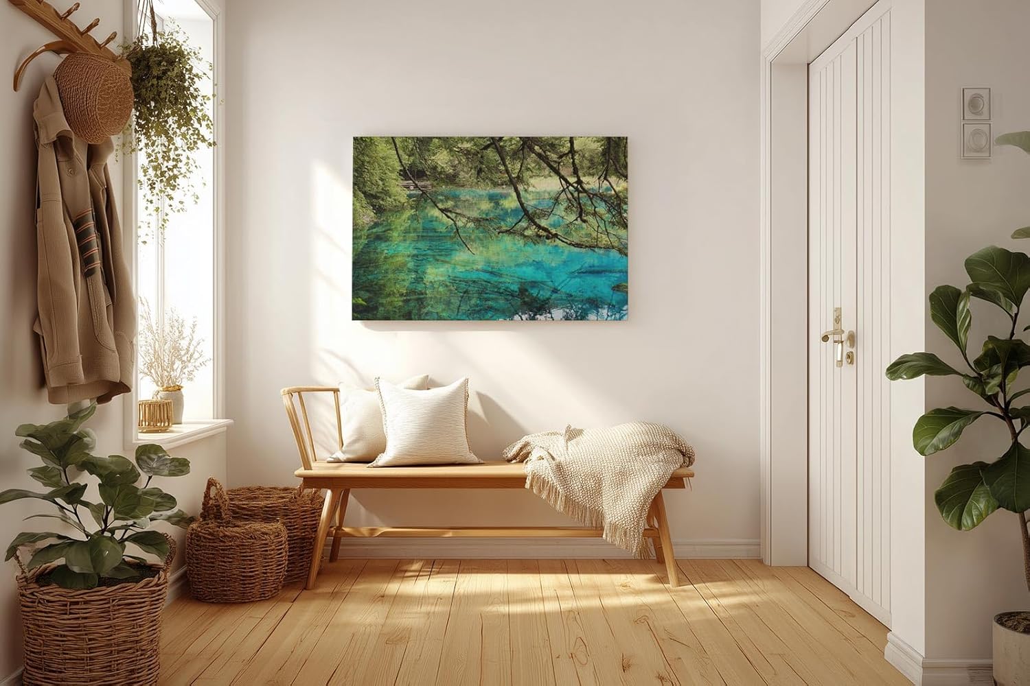 Sinus Art Wandbild 120x80cm Die Äste im Vordergrund und das klare Wasser erzeugen Tiefe und beruhigende Natürlichkeit