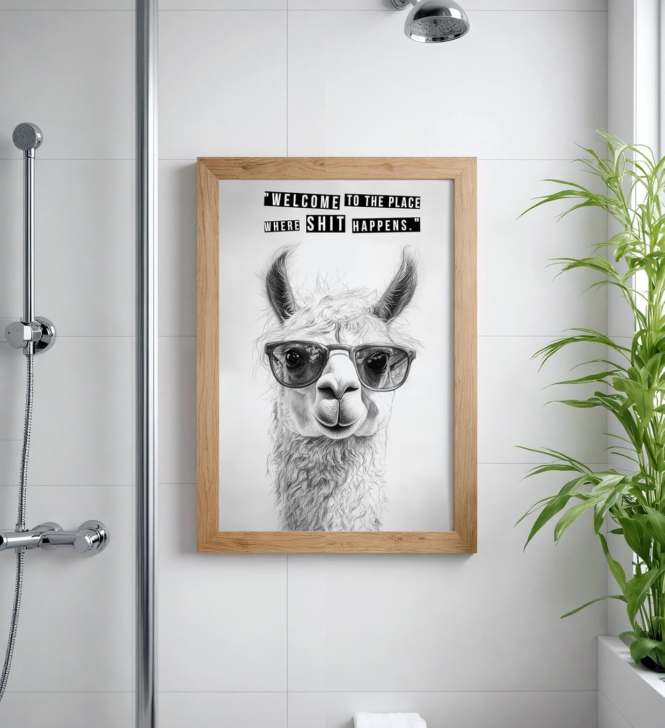 Paul Sinus Poster/Leinwandbild/Rahmenoption Lustiges Lamabild – Coole Klo-Deko fürs Gäste-WC – Perfekt für Humorvolle