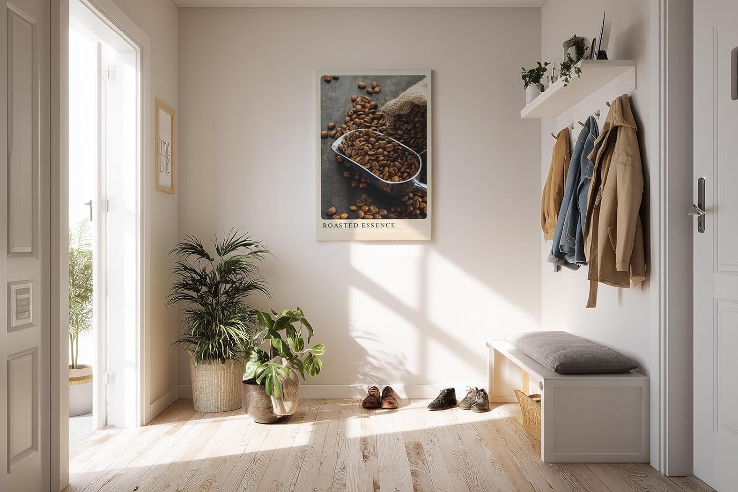 Paul Sinus Kunstdruck 40x60cm geröstete Kaffeebohnen auf Metallkelle in rustikaler Szene – Duftvoller Start in den Tag