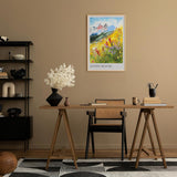 Paul Sinus Leinwandbild 60x90cm lebendige Alpenlandschaft mit blühender Bergwiese, expressive Wandkunst mit farbenfrohem Blumenmeer