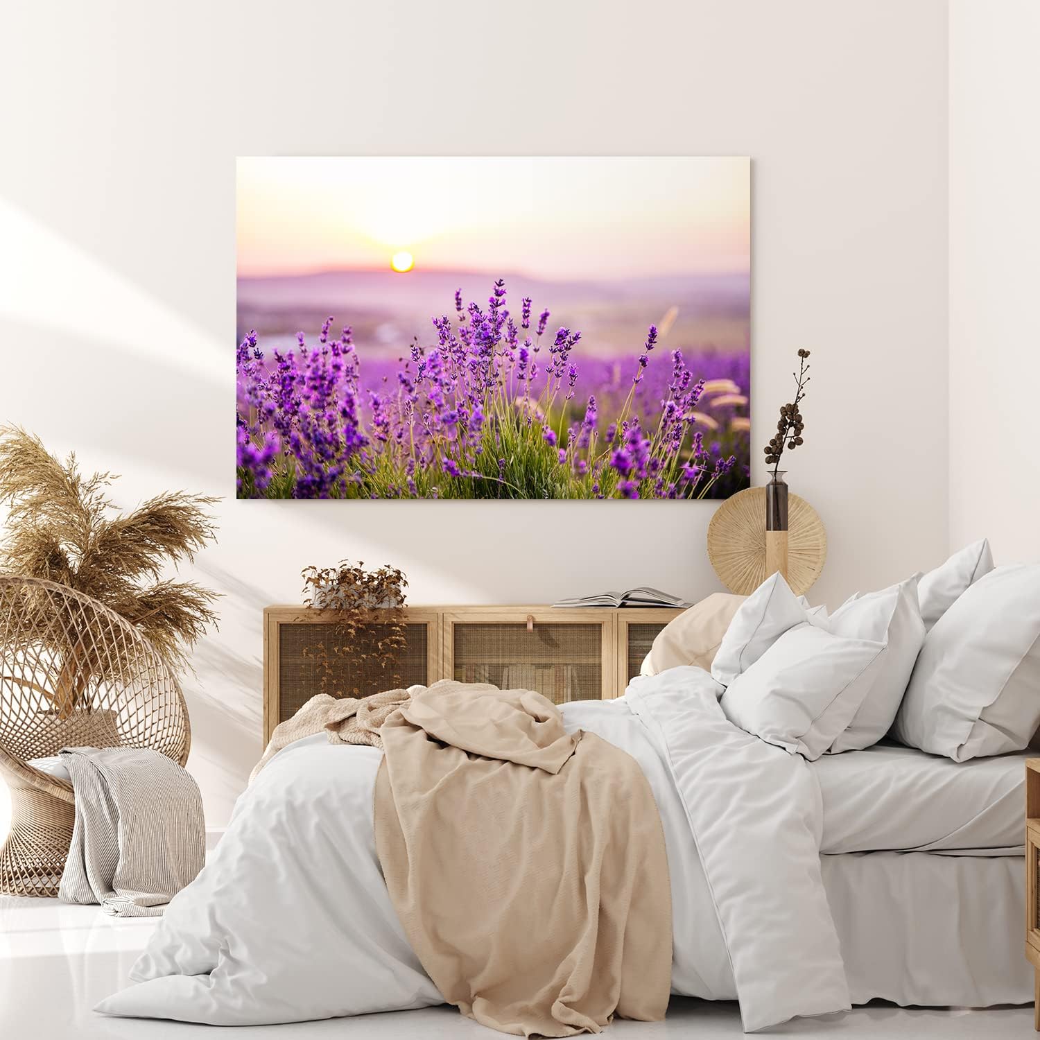 Paul Sinus Wandbild 120x80cm Lavendel Blumen Blüten Violett Sonnenuntergang Blumenwiese