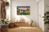 Sinus Art Wandbild 120x80cm Spektakuläres Zusammenspiel von Wasserfall, Berg und Himmel in Island