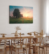 Wandbild 120x80cm Sonnenaufgang Natur Landschaft Nebel Baum Wiese
