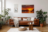 Sinus Art Wandbild 120x80cm Stimmungsvolles Sonnenuntergangs-Motiv mit Fischerbooten vor Inselkulisse