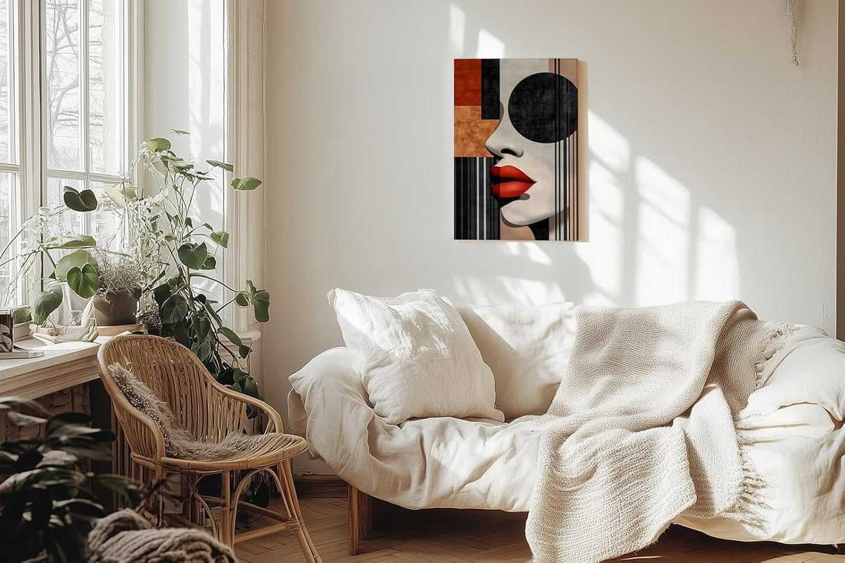 Paul Sinus 60x90cm Wandbild Urban Glamour – Abstraktes Frauenporträt in kraftvoller Form auf Leinwand Holzrahmen