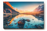 Sinus Art Wandbild 120x80cm Faszinierendes Bergpanorama mit Spiegelung im klaren Wasser bei untergehender Sonne