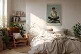 Paul Sinus Wandbild in 40x60cm Pages and Peace – Meditatives Porträt einer jungen Frau, sitzend auf Bücherstapeln im Schneidersitz und lesend, zeitgenössische Bilder in harmonischer Farbgebung