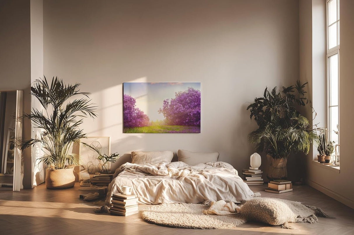 Sinus Art Wandbild 120x80cm Zauberhafte Lavendellandschaft mit Lichtspiel und blühenden Büschen