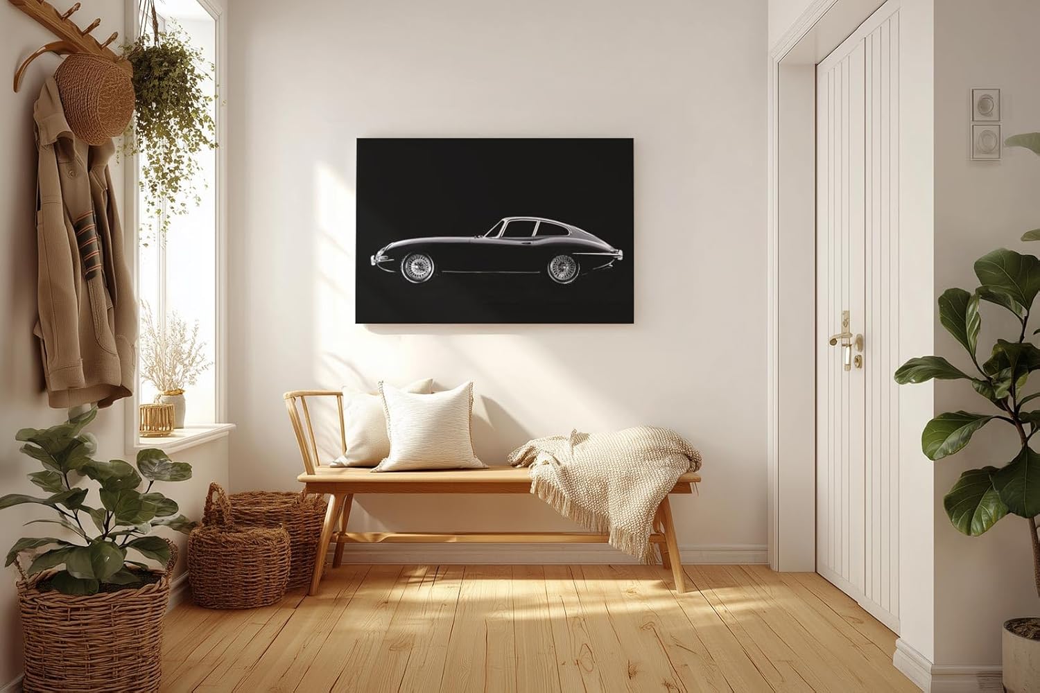 Sinus Art Wandbild 120x80cm Stilvolles Seitenprofil eines Oldtimers im Studio-Look – minimalistisch und ausdrucksstark gehalten