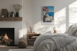 Paul Sinus Leinwandbild 60x90cm Leinwandbild Santorini Griechenland mediterranes Flair Meerblick entspannte Atmosphäre Sommeridylle Bougainvillea