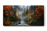 Sinus Art Wandbild 120x80cm Stimmungsvolles Naturmotiv mit fließendem Bach im nebelverhangenen Herbstwald – lebendig und tiefgründig