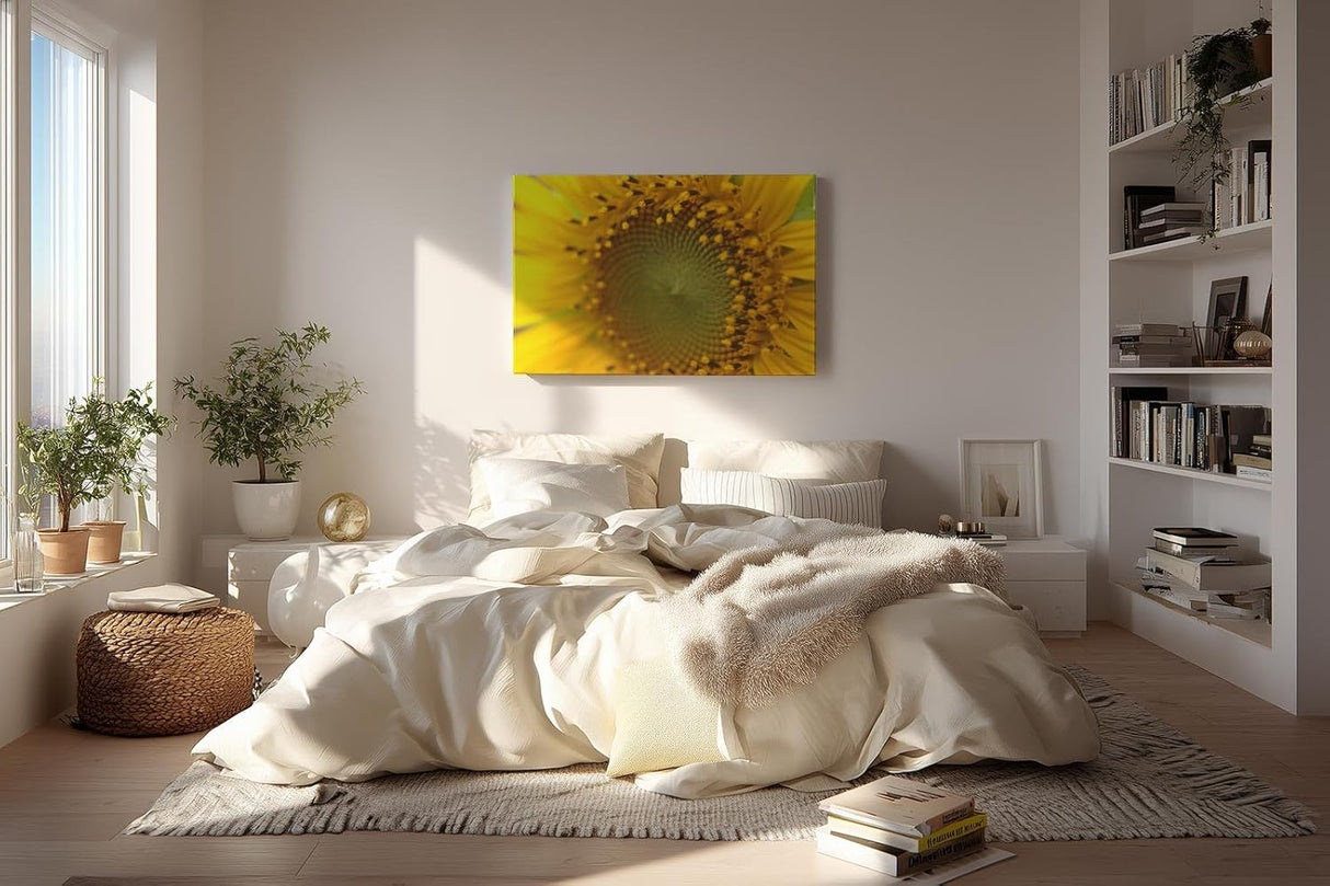 Sinus Art Wandbild 120x80cm Atemberaubendes Makromotiv einer Sonnenblume – intensiv, lebendig und ausdrucksstark