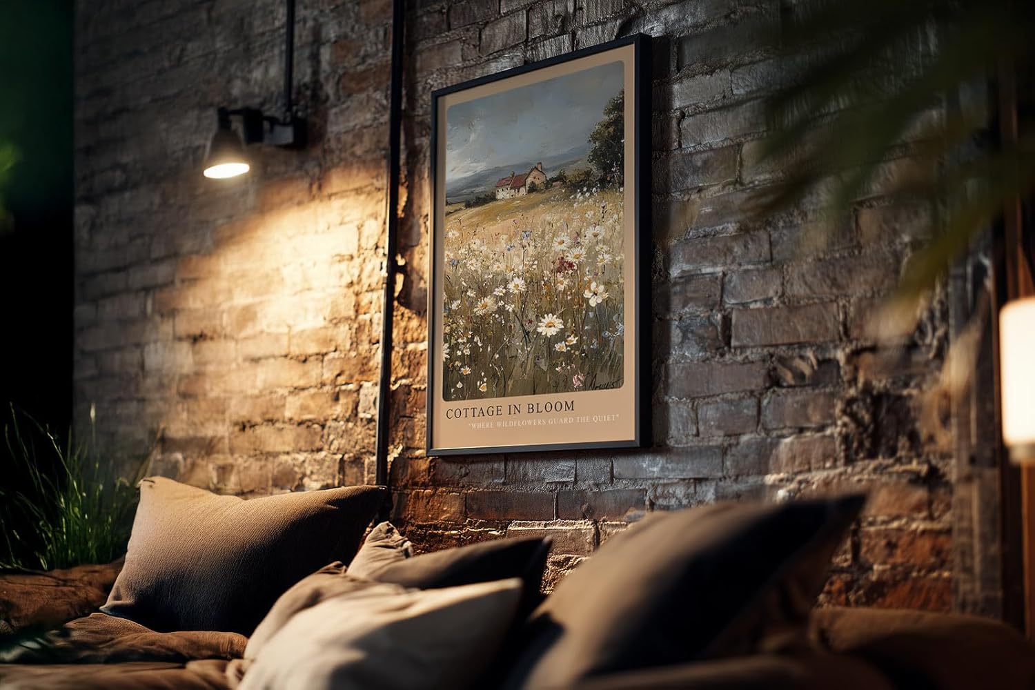 Paul Sinus Kunstdruck 40x60cm Cottage in Bloom – Wildblumenwiese mit Landhaus unter weitem Himmel in malerischer Landschaft