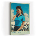 Paul Sinus Wandbild in 40x60cm Wonna Fly With Me mit charmanter Frau im Retro-Stil vor kleinen Flugzeugen für stilvolle Wandgestaltung