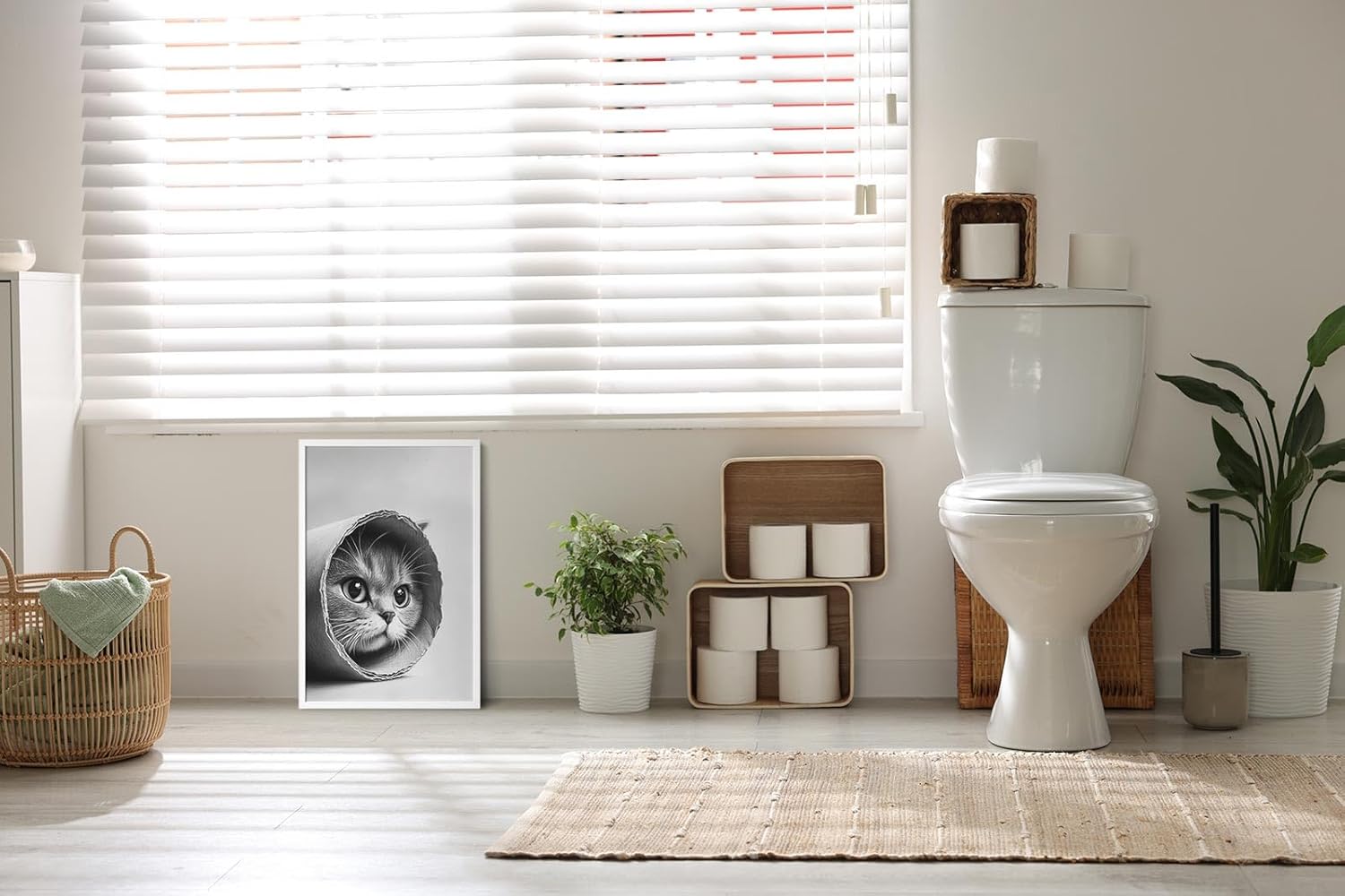 Paul Sinus Poster/Leinwandbild/Rahmenoption Lustiges Katzenbild – Süße Klo-Deko für dein Badezimmer – Perfekt fürs Gäste-WC