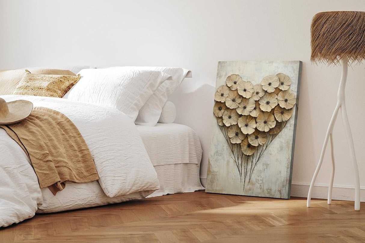 Paul Sinus 60x90cm Wandbild Blumenherz in Beige – Ausdrucksvolle Blütenkomposition mit emotionaler Blume