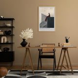 Paul Sinus Leinwandbild 60x90cm The Edge of Solitude – Minimalistische Kunst, abstrakte Silhouette auf geometrischer Architektur, tiefrote Drapierung