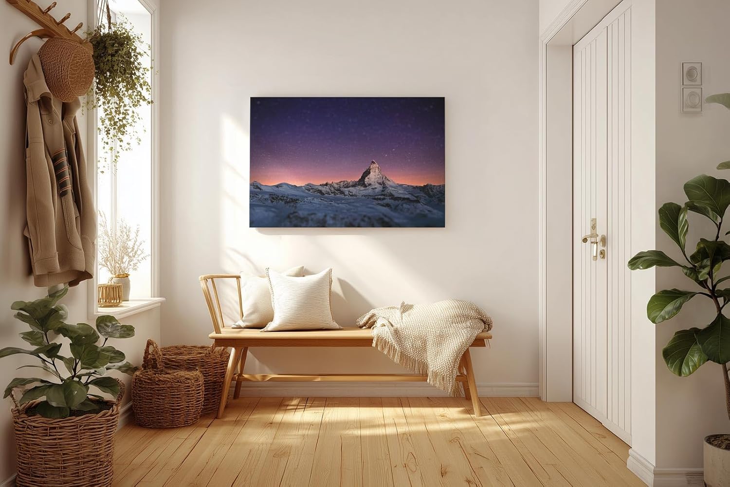 Sinus Art Wandbild 120x80cm Spektakuläre Darstellung des Matterhorns unter funkelndem Sternenhimmel