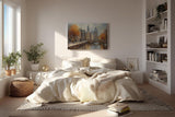 Sinus Art Wandbild 120x80cm Stimmungsvolle Darstellung von Amsterdam mit Kanal Brücke und Altstadt bei herbstlichem Licht