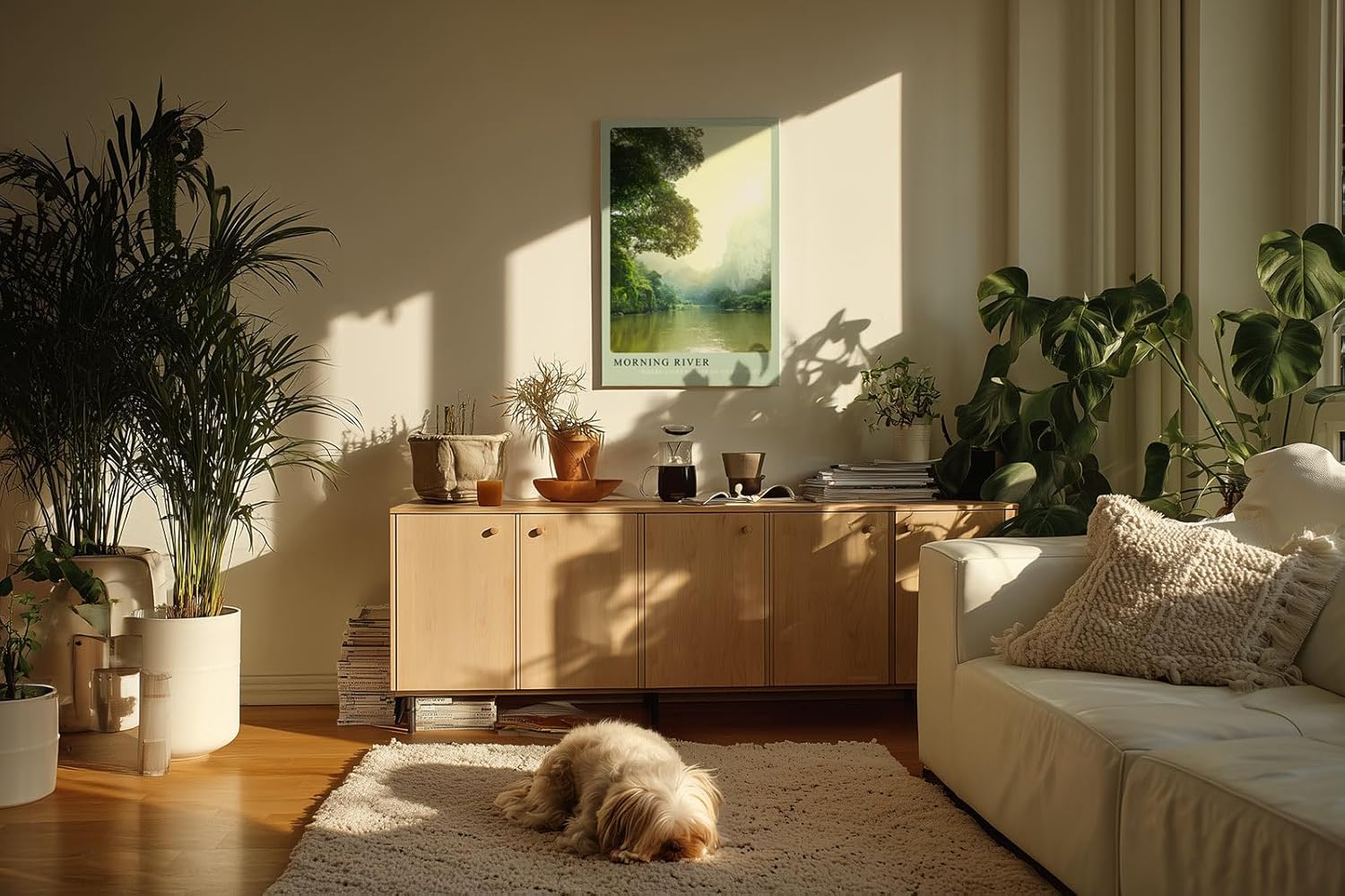 Paul Sinus Kunstdruck 40x60cm Morning River – Flusslandschaft mit Licht und Nebel am Morgen