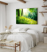 Paul Sinus Wandbild 120x80cm Wald Bäume Grün Pusteblumen Wiese Gras Sonnenschein