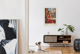 Paul Sinus Leinwandbild 60x90cm Leinwandbild Romantische Pariser Café-Szene – Frau im roten Kleid, impressionistische Stadtansicht, französischer Charme