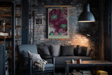 Paul Sinus Wandbild in 40x60cm Modern Botanics Magenta Blüten mit Türkisakzenten