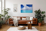 Sinus Art Wandbild 120x80cm Weitläufiger Horizont mit türkisfarbenem Wasser und dramatischer Wolkenbildung