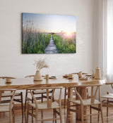 Paul Sinus Wandbild 120x80cm Sommer Sonnenaufgang Holzweg Natur Gras Strandweg