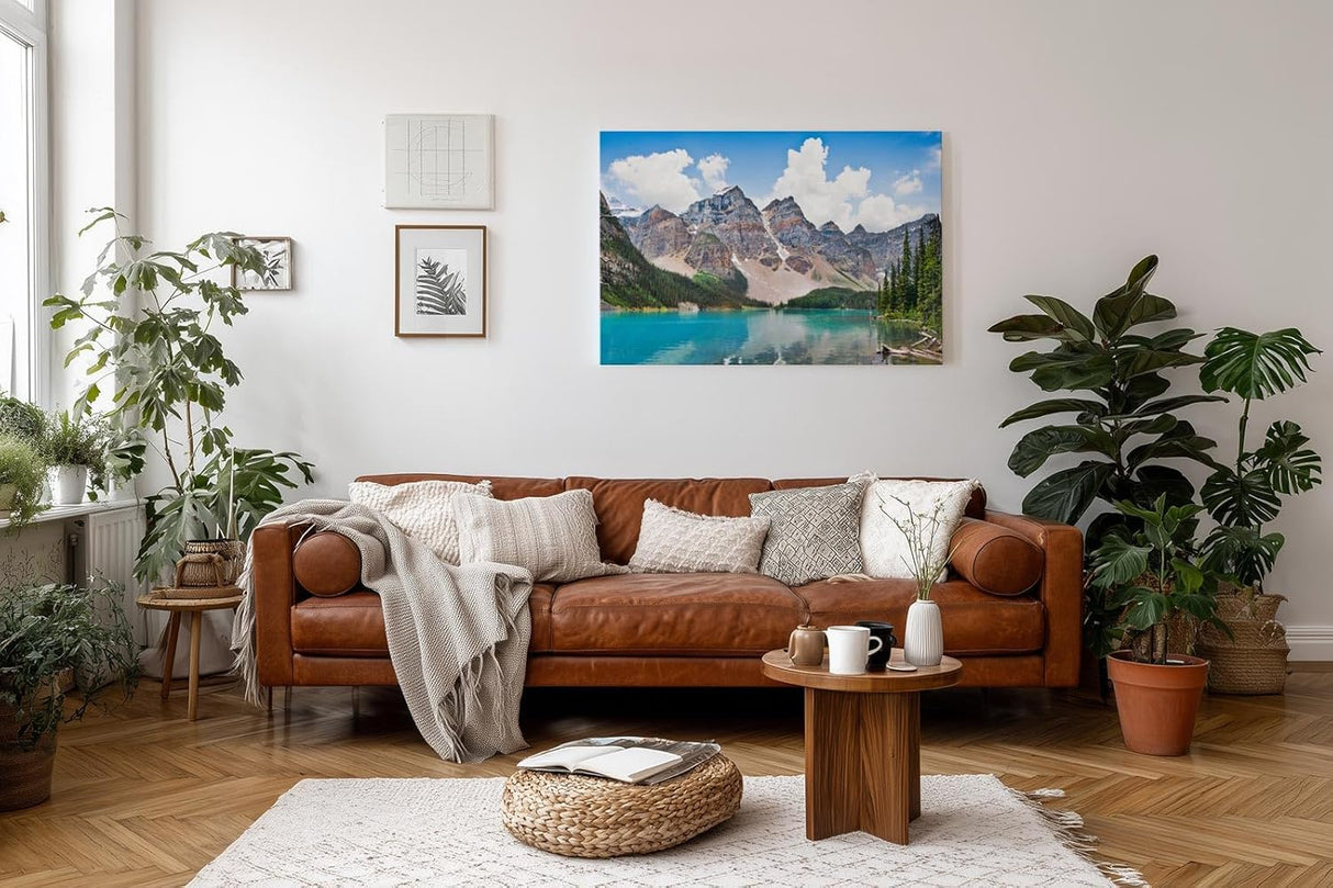 Sinus Art Wandbild 120x80cm Kristallklarer See vor majestätischer Bergkulisse mit intensiver Spiegelung