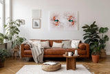 Sinus Art Wandbild 120x80cm Abstrakte Kachelstruktur in Rosa, Rot und Türkis mit symmetrischer Mitte und leuchtenden Akzenten