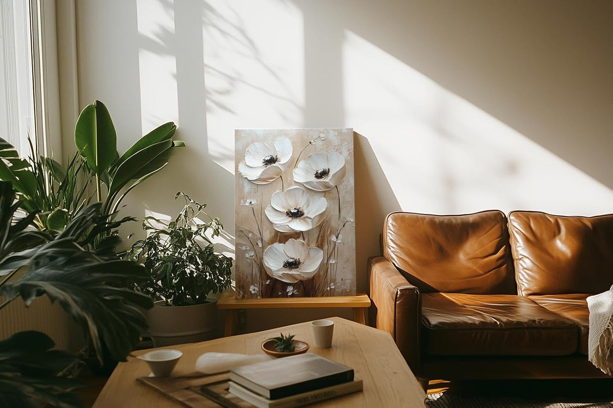 Paul Sinus 60x90cm Wandbild Blütenglanz in Beige – Stilvolle Wandkunst mit floraler Tiefe Blume