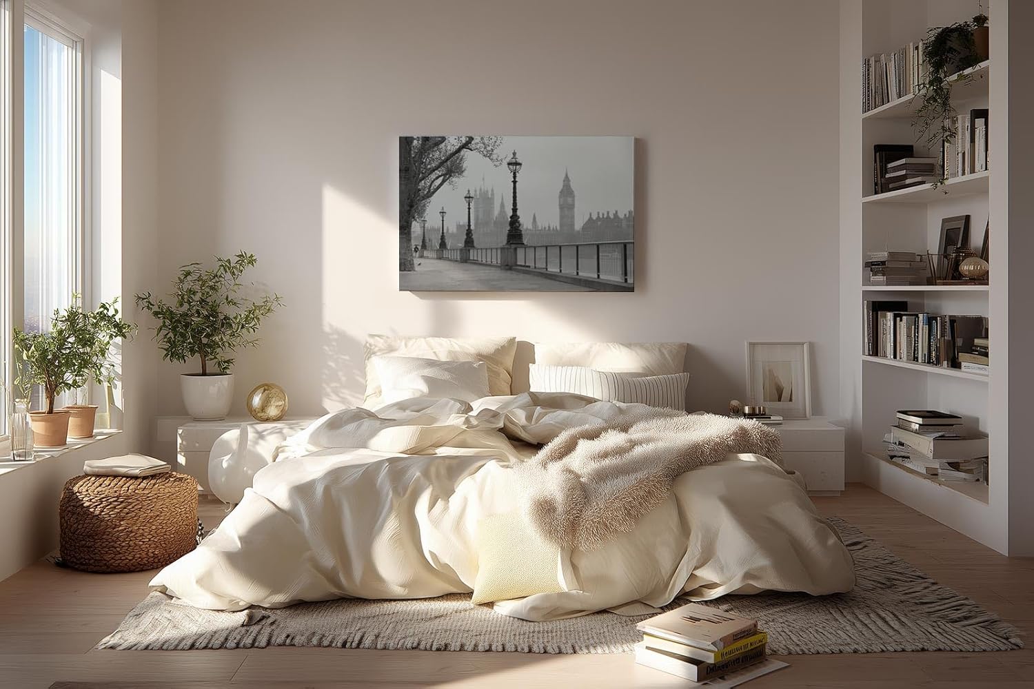 Sinus Art Wandbild 120x80cm Klassische London-Szene mit Laternenreihe und ikonischer Silhouette – elegant und urban