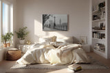 Sinus Art Wandbild 120x80cm Klassische London-Szene mit Laternenreihe und ikonischer Silhouette – elegant und urban