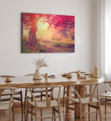 Wandbild 120x80cm Wald Herbst rote Blätter Natur Baum Eiche Sonnenschein