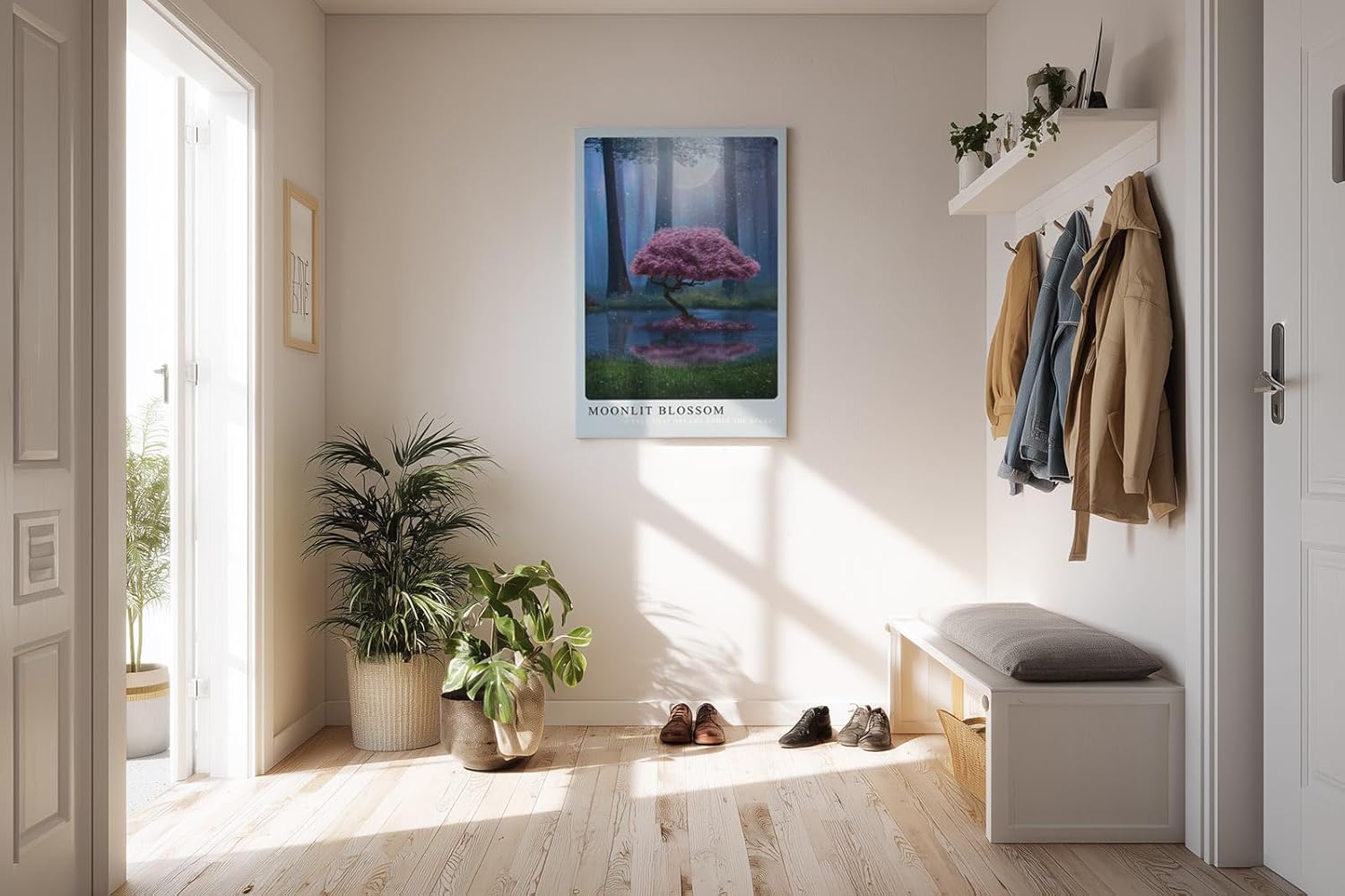 Paul Sinus Kunstdruck 40x60cm Moonlit Blossom mit magischem Kirschbaum bei Nacht im Zauberwald