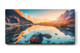 Sinus Art Wandbild 120x80cm Faszinierendes Bergpanorama mit Spiegelung im klaren Wasser bei untergehender Sonne
