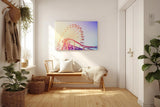 Sinus Art Wandbild 120x80cm Farbenfrohes Riesenrad mit Achterbahn im Vordergrund für nostalgische Dynamik