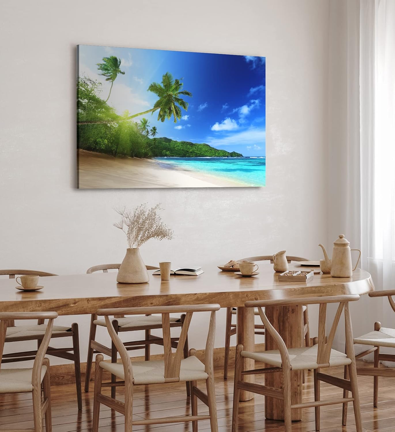Wandbild 120x80cm Palmen Strand Meer Karibik Paradies Himmel Blau