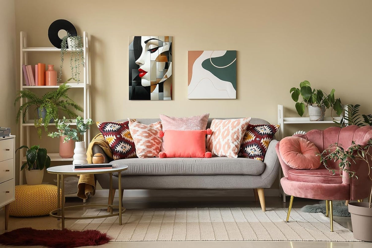 Paul Sinus 60x90cm Wandbild Crimson Beauty – Modernes Frauenporträt in geometrischer Eleganz auf Leinwand Holzrahmen