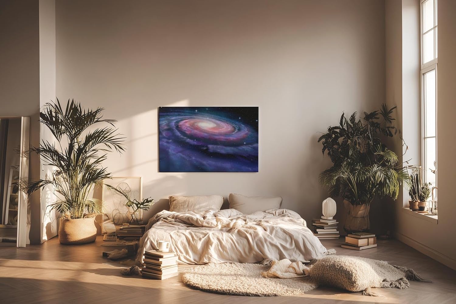 Sinus Art Wandbild 120x80cm Spiralförmige Galaxie mit hell leuchtendem Zentrum im Weltraum – geheimnisvoll und schön