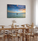 Paul Sinus Wandbild 120x80cm Meer Fischerboot Boot Horizont Sonnenuntergang Himmel