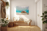 Sinus Art Wandbild 120x80cm Detailreiche Aufnahme einer Schildkröte im klaren Ozean für entspannte Raumwirkung