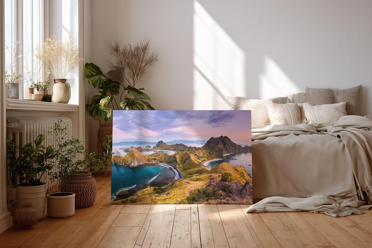 Sinus Art Wandbild 120x80cm Beeindruckende Inselkulisse mit türkisblauen Buchten und weiten Hügelzügen