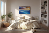 Sinus Art Wandbild 120x80cm Faszinierende Berglandschaft in verschiedenen Blauabstufungen mit goldener Sonne