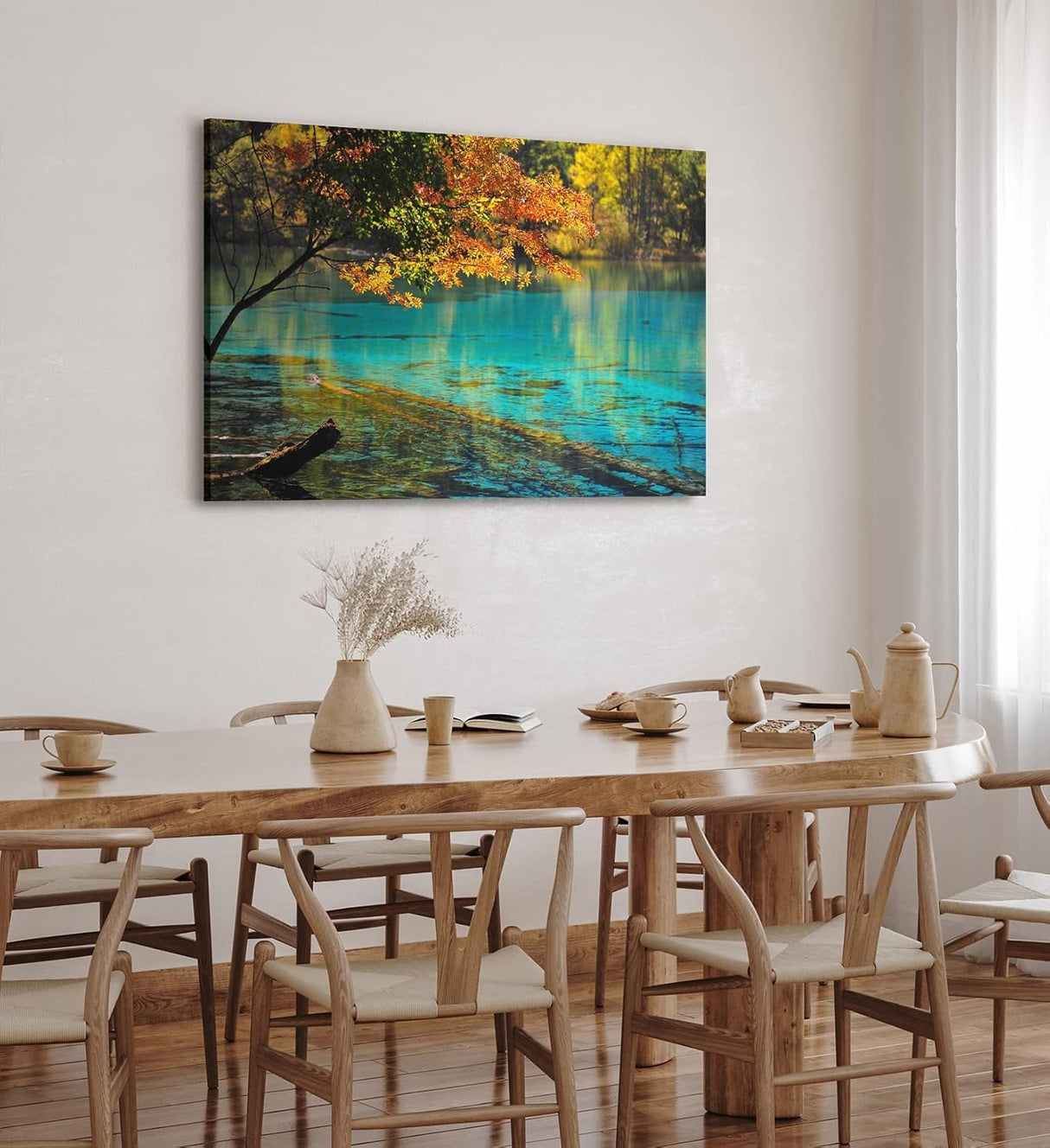 Paul Sinus Wandbild 120x80cm Bergsee Natur Wasser Bäume See Sonnenstrahlen Türkis