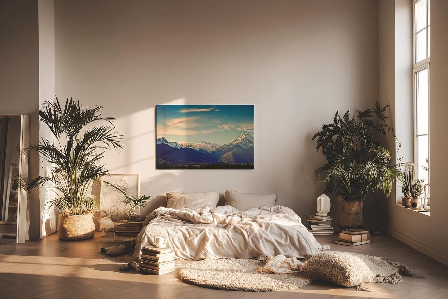 Sinus Art Wandbild 120x80cm Die schneebedeckten Berge vor blauem Himmel vermitteln Weite, Kraft und Naturerlebnis