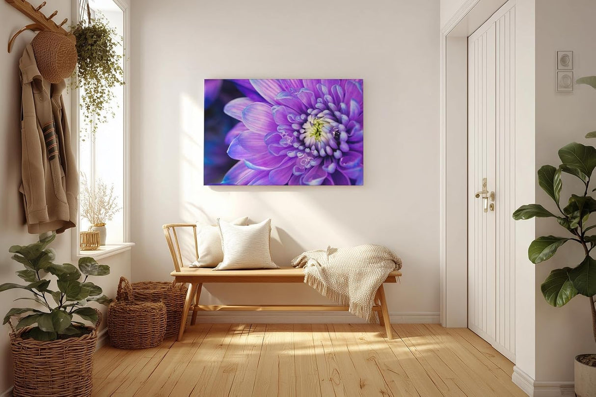 Sinus Art Wandbild 120x80cm Faszinierende Makroaufnahme einer violetten Blüte mit feinen Strukturen und natürlicher Tiefe